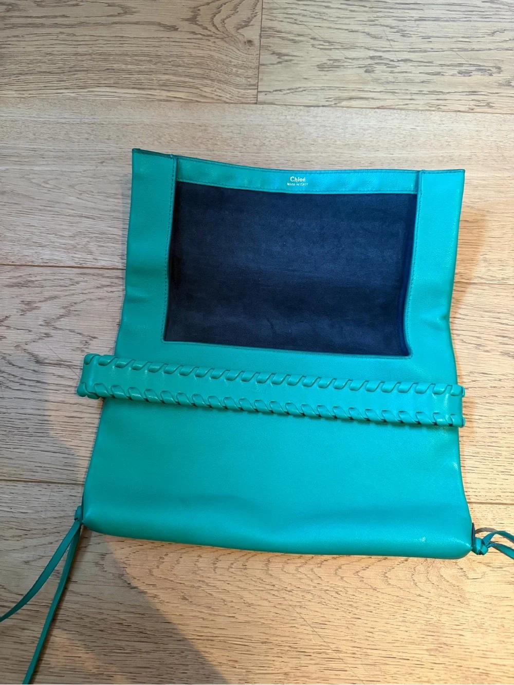 Chloe Emerald Green Braided-Trim Leather Clutch